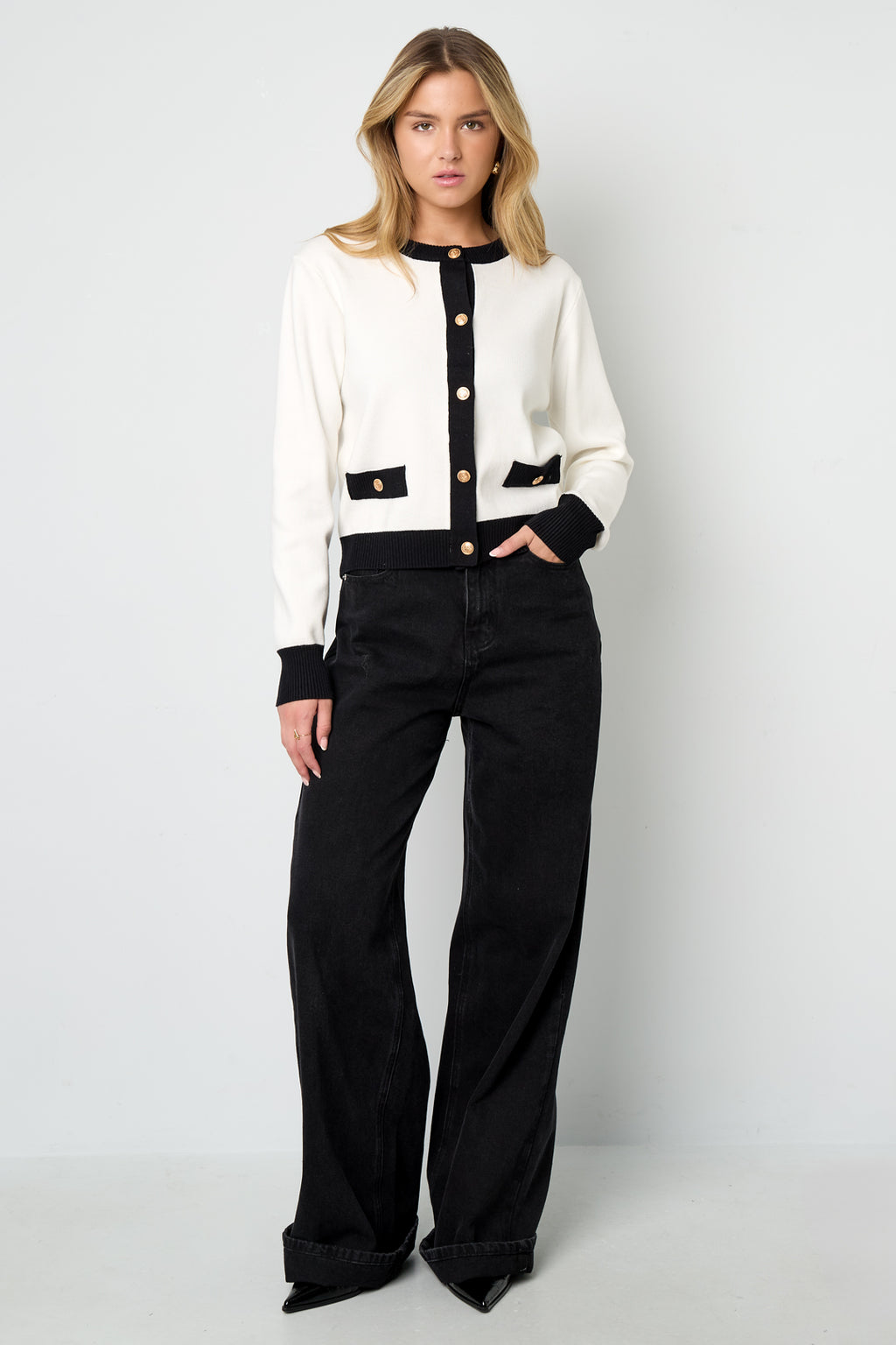 Gebreide Polyester Vrouwen Trui Casual Kleurcontrast