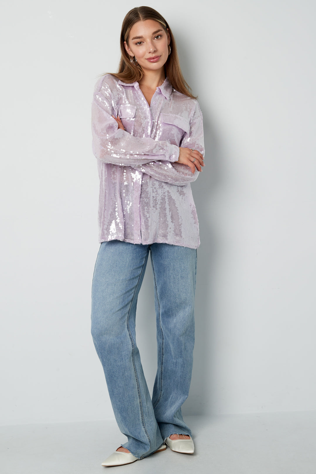 Geweven Polyestervezel Vrouwen Overhemd Elegante Solide Kleur Lente/Zomer