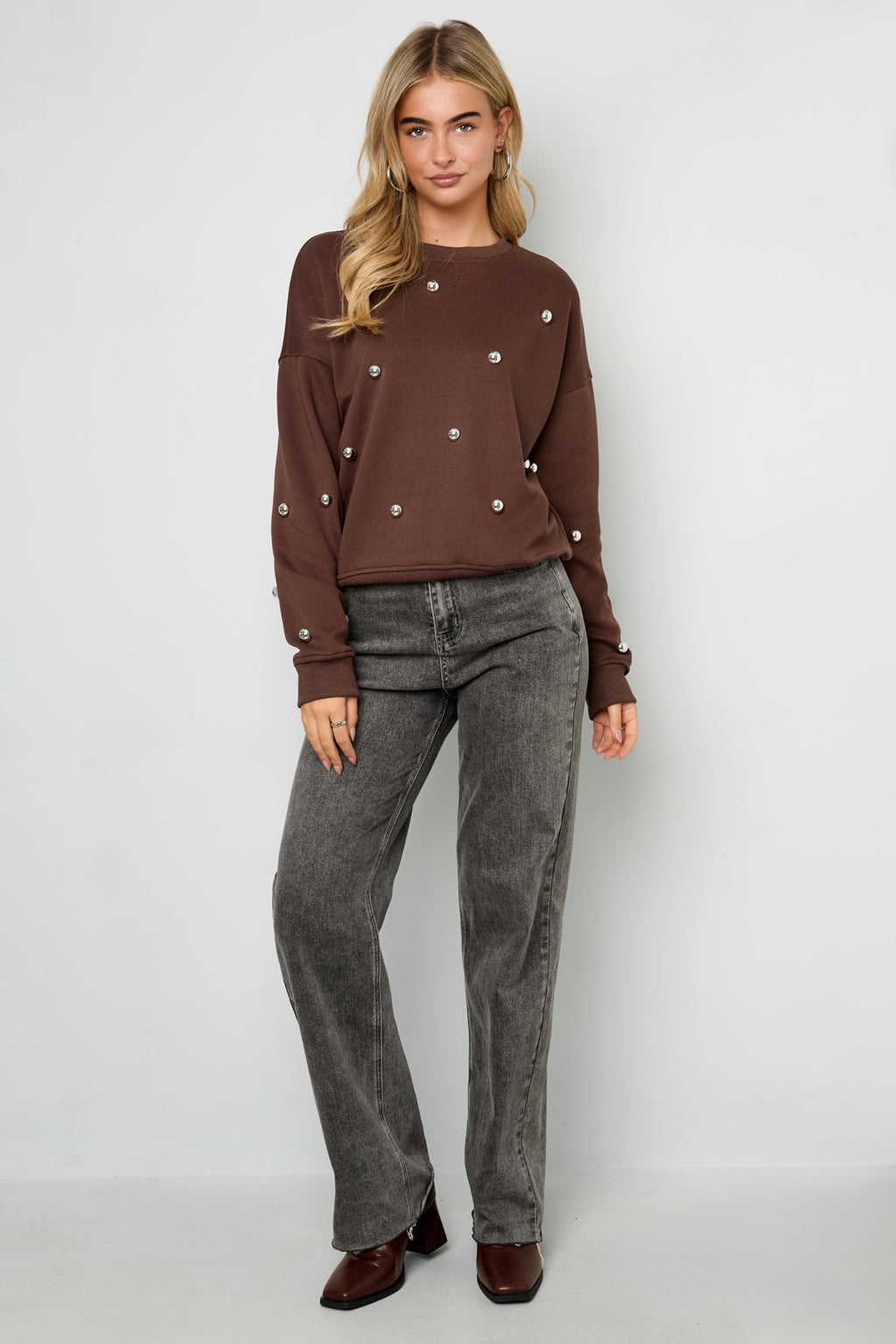 Gebreide Katoen Vrouwen Lange Mouw Top Casual Polkadots