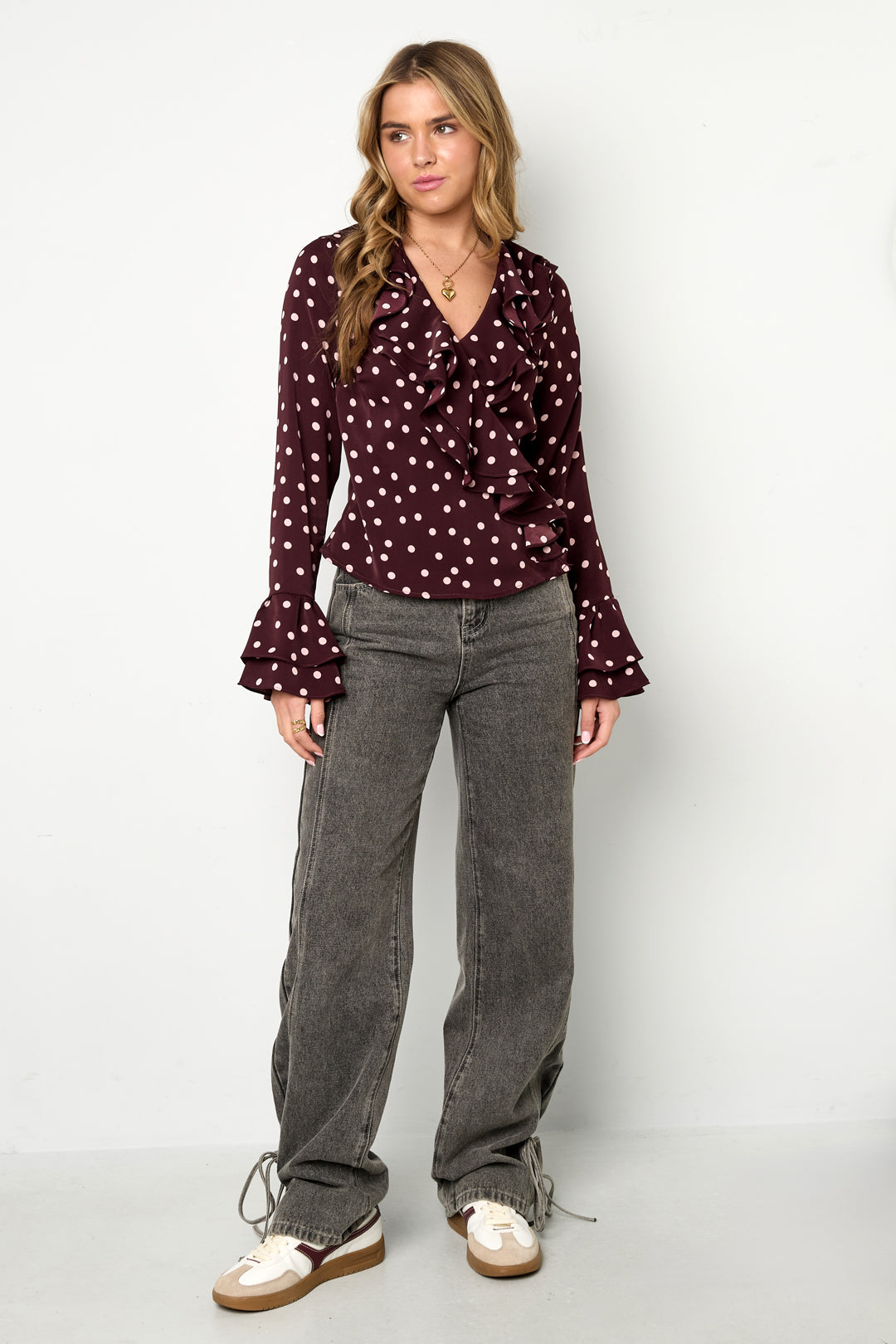 Geweven Polyestervezel Vrouwen Overhemd Elegant Puntjes