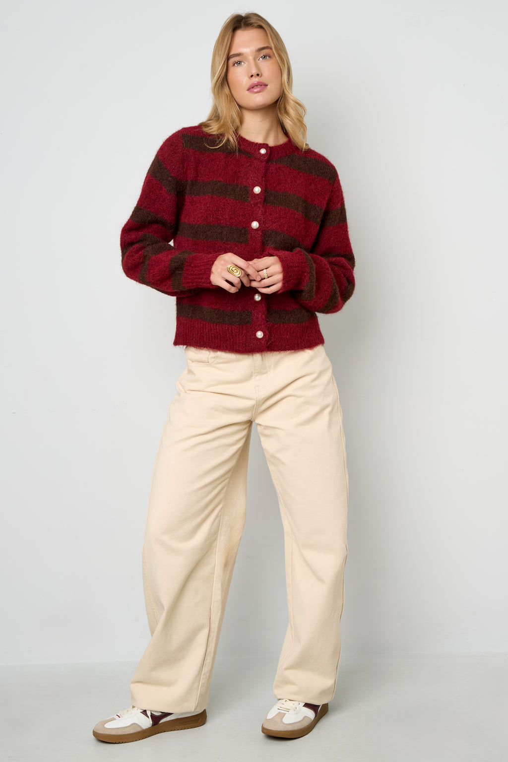 Gebreide Polyestervezel Vrouwen Cardigan Casual Strepen