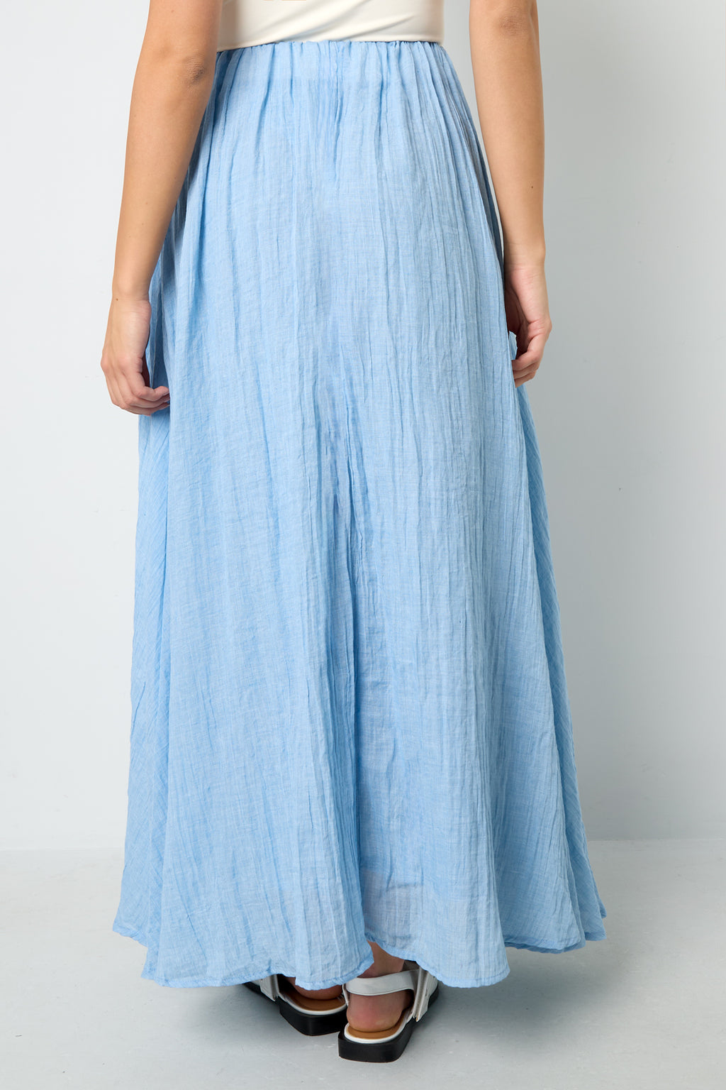 Geweven Polyestervezel Vrouwen Maxi Rok Casual Solide Kleur
