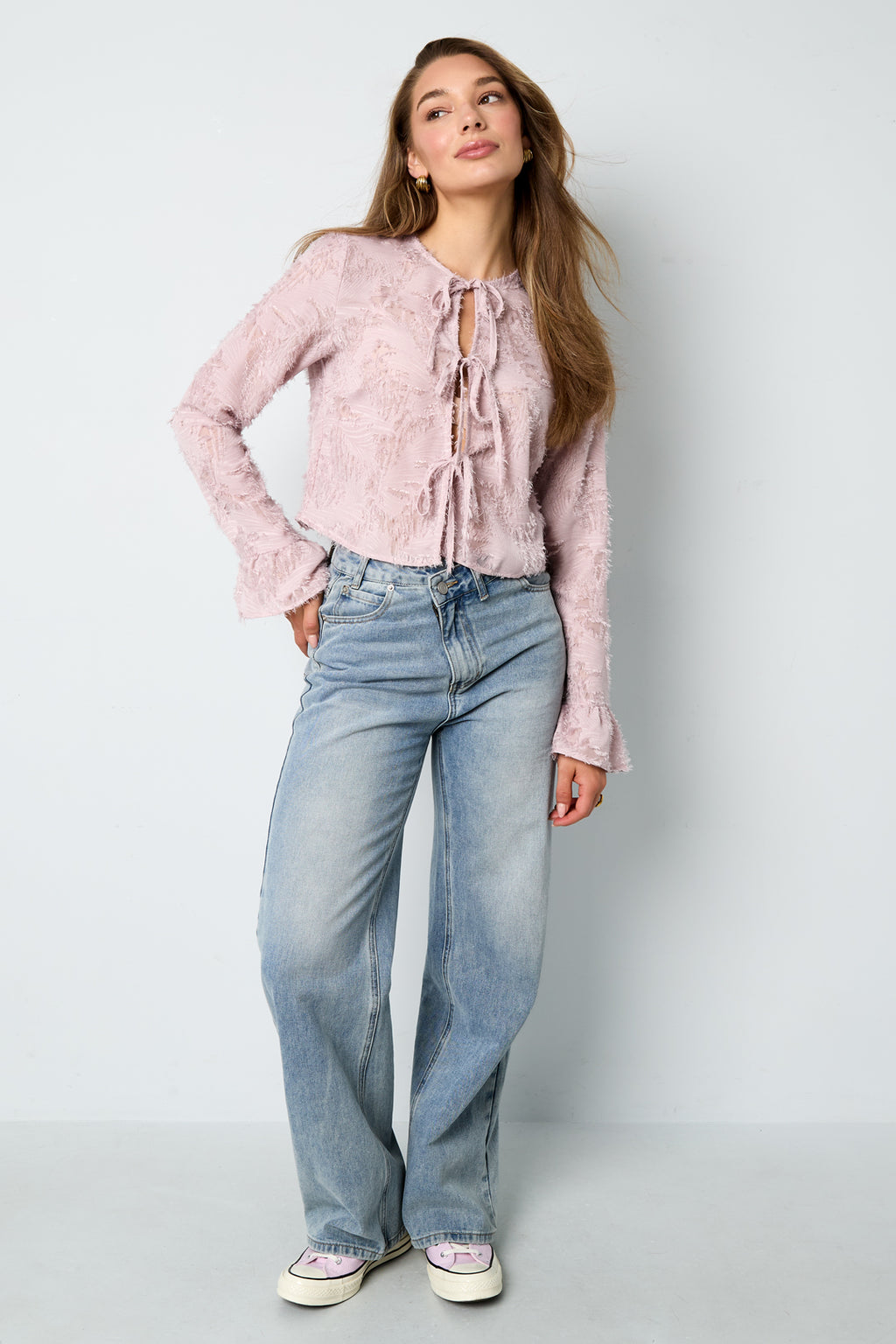 Geweven Polyestervezel Vrouwen Lange Mouwen Tops Elegant Solide Kleur Lente/Zomer