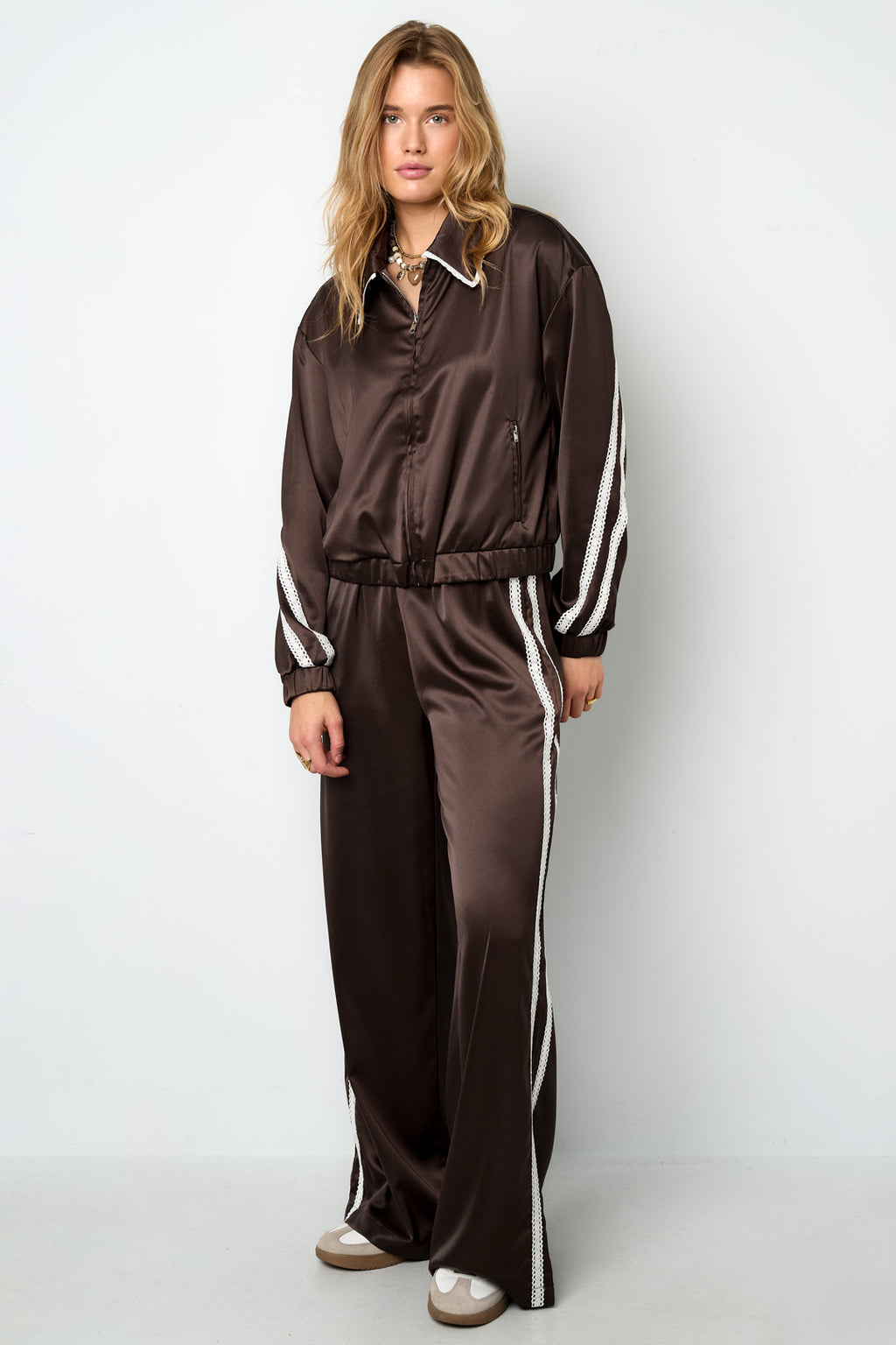 Geweven Polyestervezel Vrouwen Jas Sportief Kleurcontrast 2-delige Set