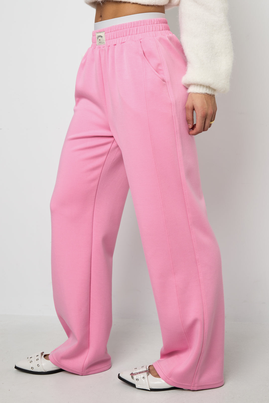 Gebreide Polyestervezel Vrouwen Rechte Broek Sportief Eenvoudige Kleur