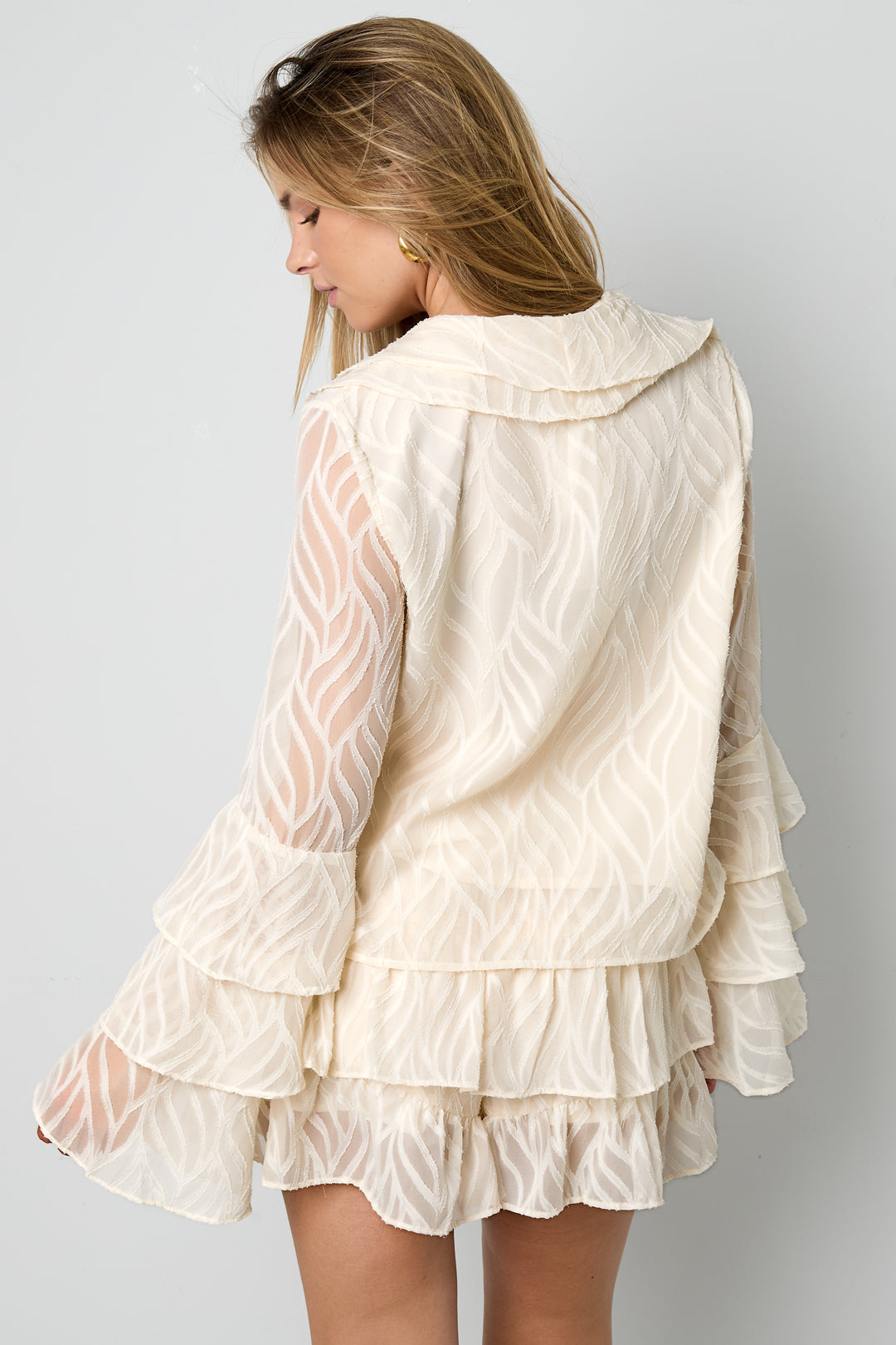 Geweven Polyestervezel Vrouwen Lange Mouwen Tops Elegant Botanisch