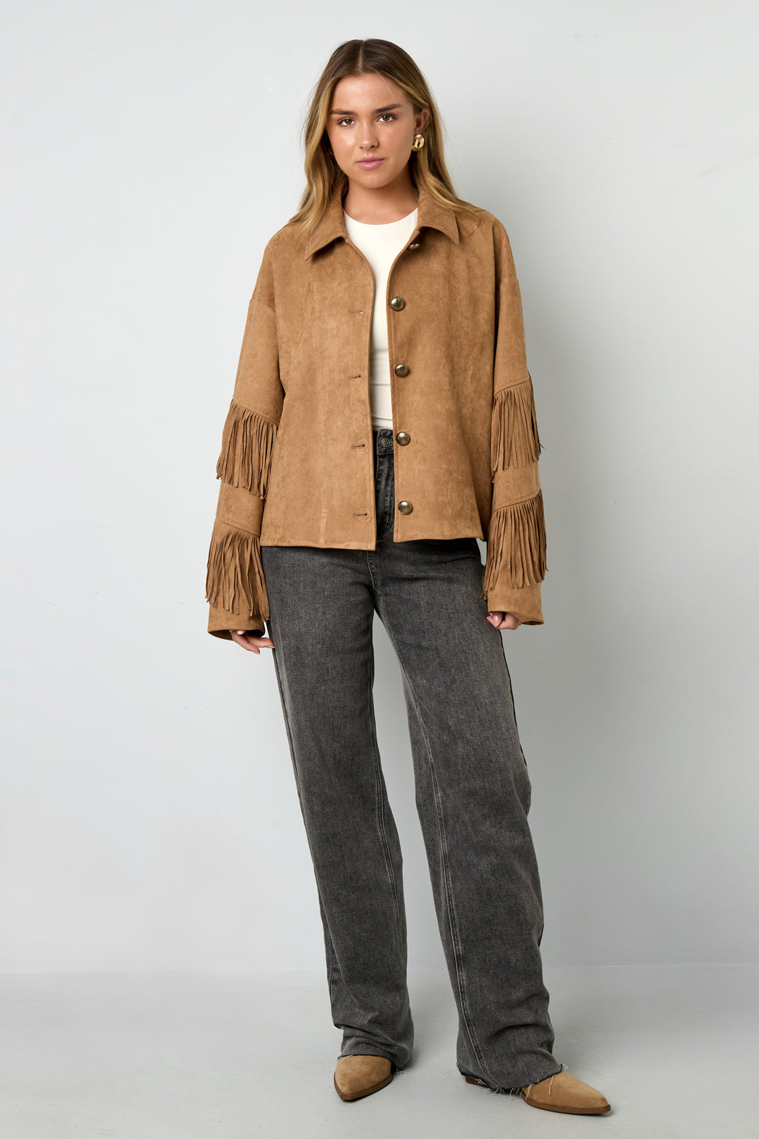 Geweven Polyestervezel Vrouwen Blouse Casual Solide Kleur Herfst/Winter Fransen Detail