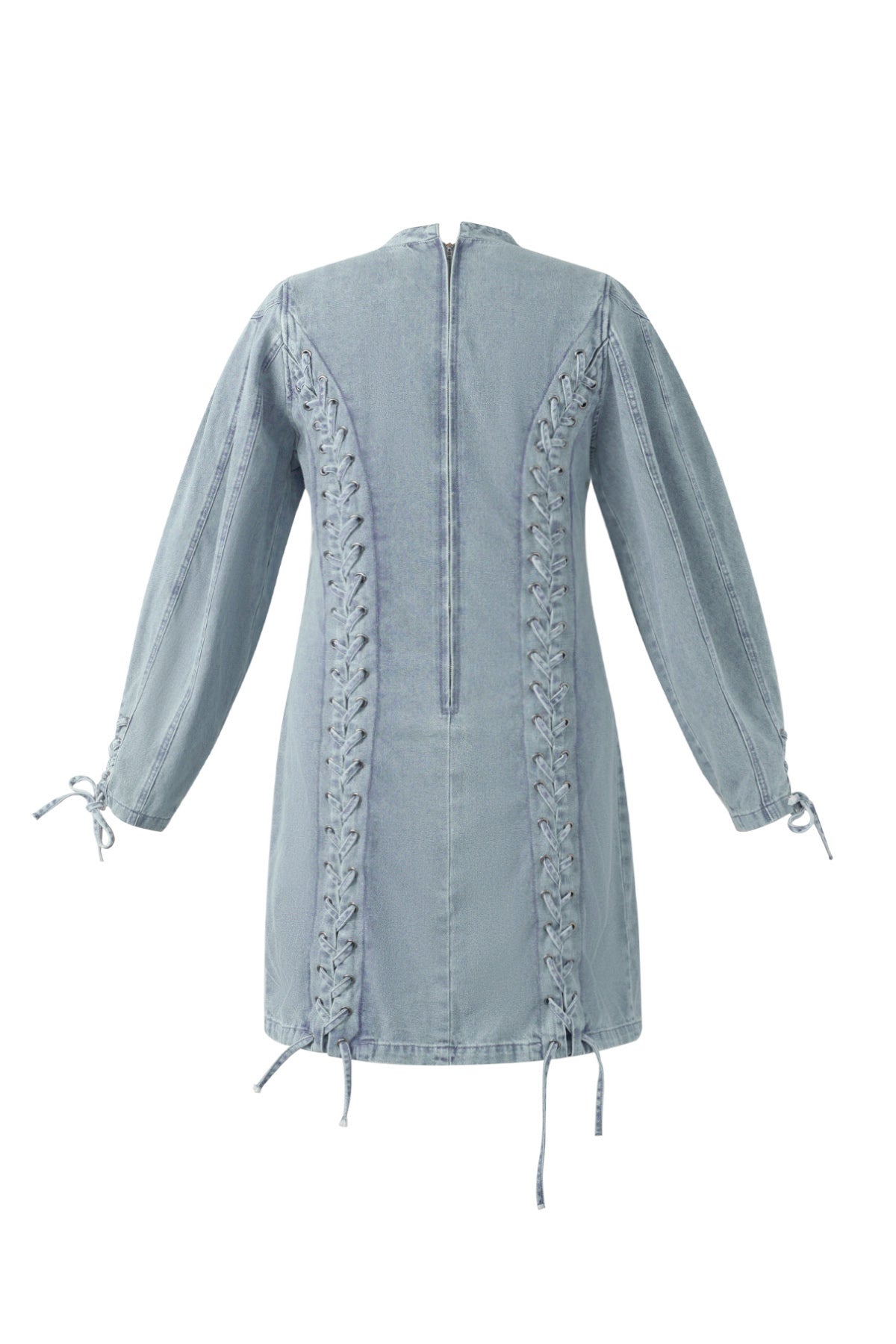 Cotton Woven Denim Dress Elegant Tie-up Solid Color