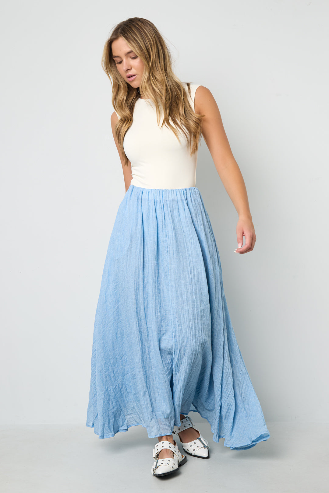 Geweven Polyestervezel Vrouwen Maxi Rok Casual Solide Kleur