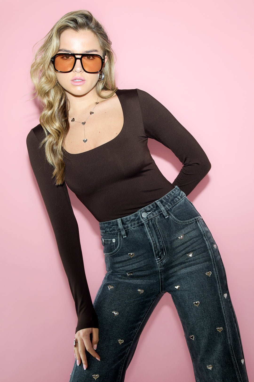 Gebreide Nylon Vrouwen Lange Mouw Top Basis Solide Kleur