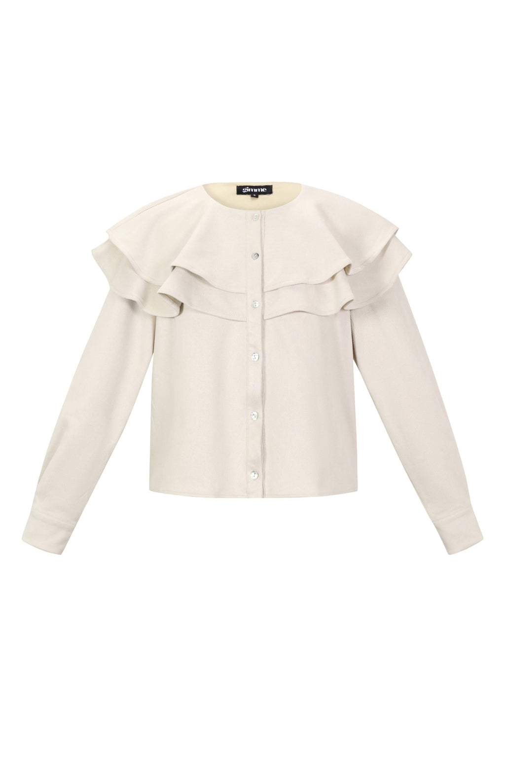 Woven Polyester Fiber Vrouwen Blouse Elegant Ruffle Trim