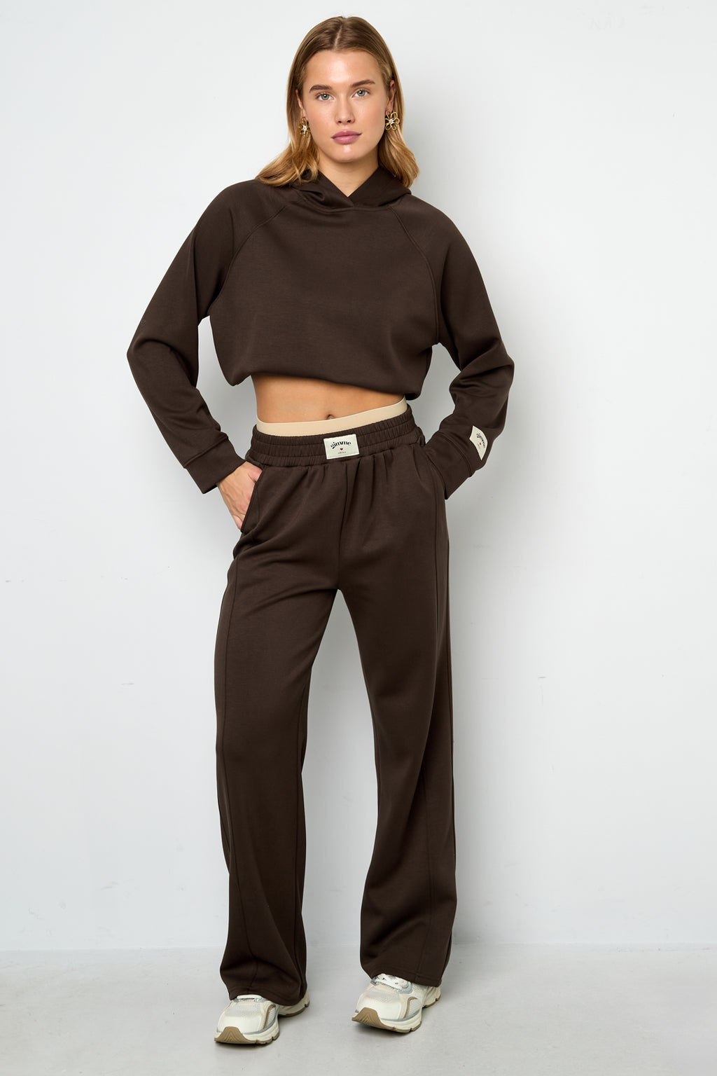 Gebreide Polyestervezel Vrouwen Rechte Broek Sportief Eenvoudige Kleur