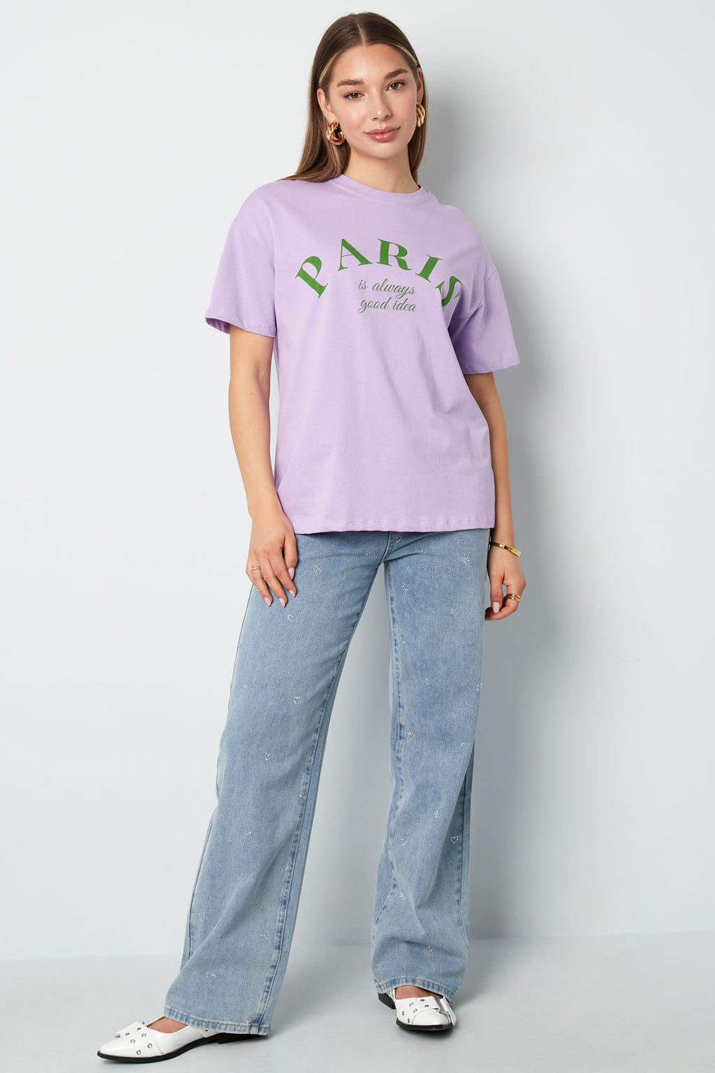 Cotton Woven Vrouwen Rechte Jeans Hart Borduurwerk Casual