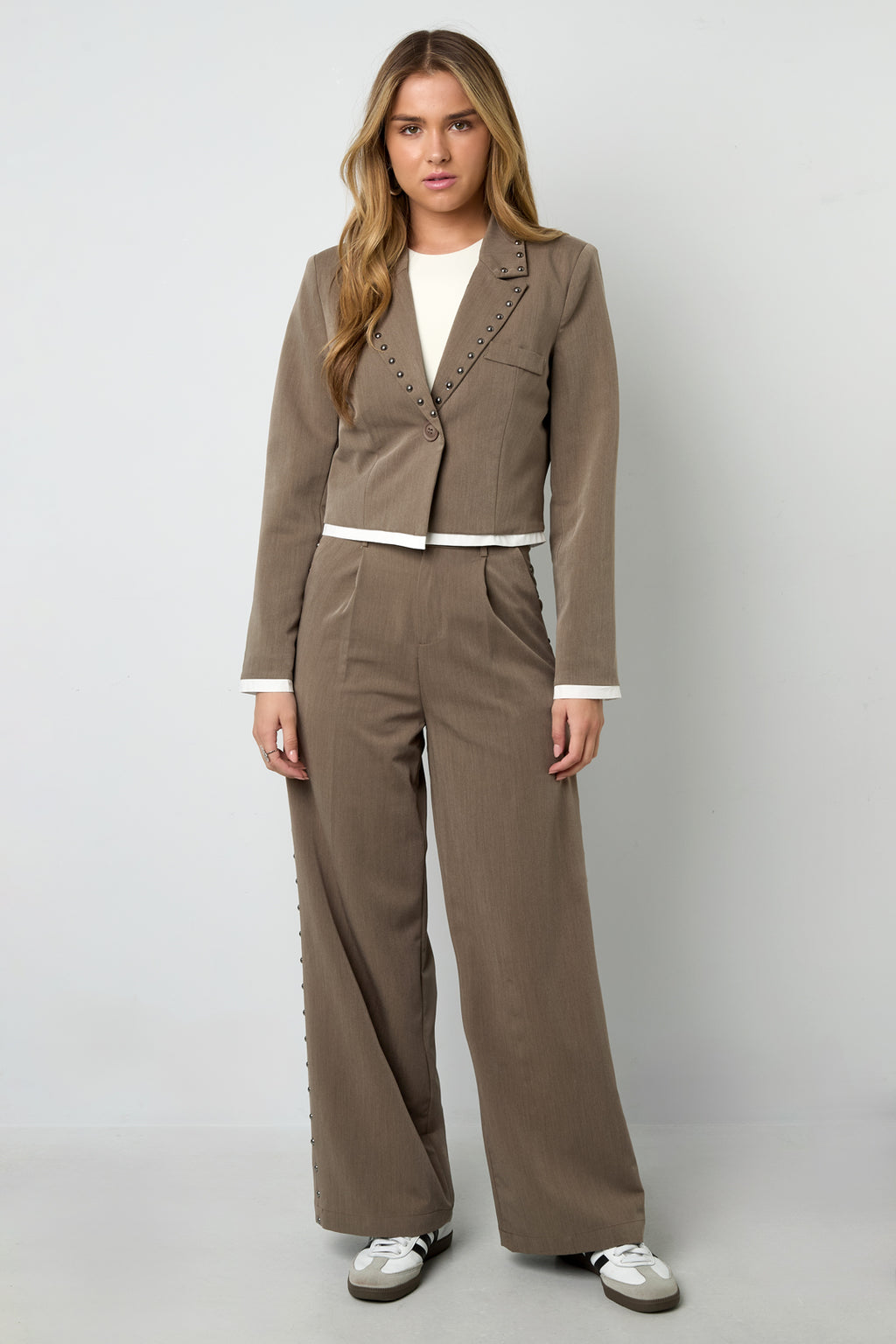 Geweven Polyestervezel Vrouwen Brede Broek Elegante Solide Kleur Herfst/Winter