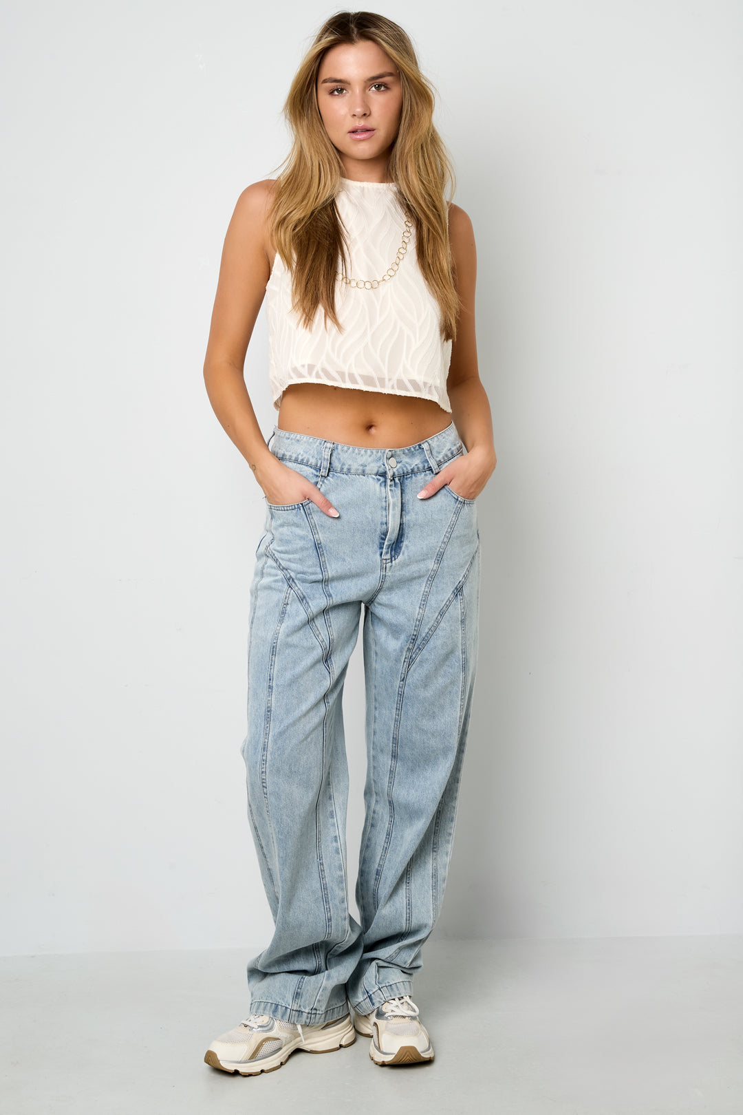 Cotton Blend Jeansbroek Casual Straight Light Indigo