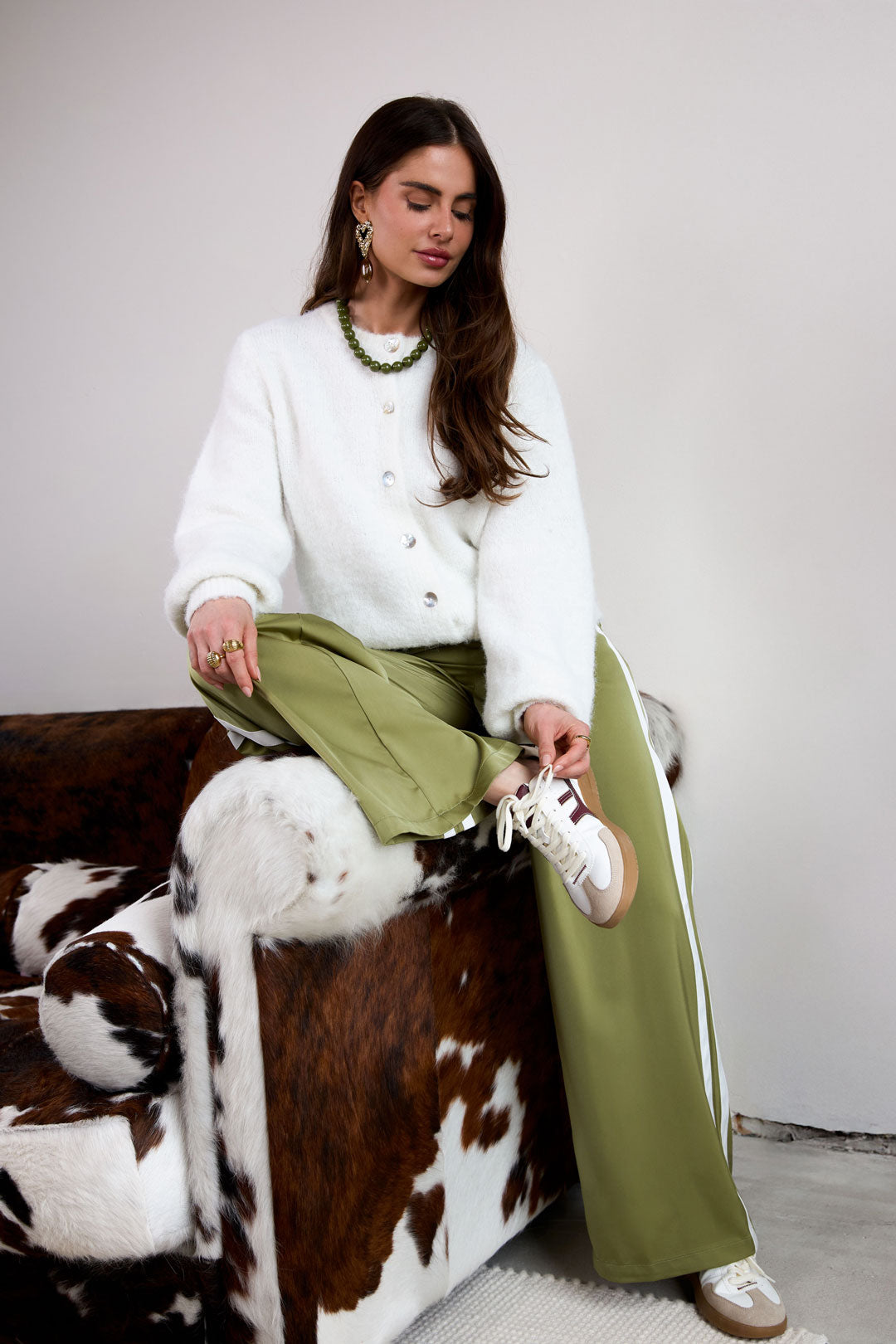 Geweven Polyestervezel Vrouwen Rechte Broek Sportief Strepen