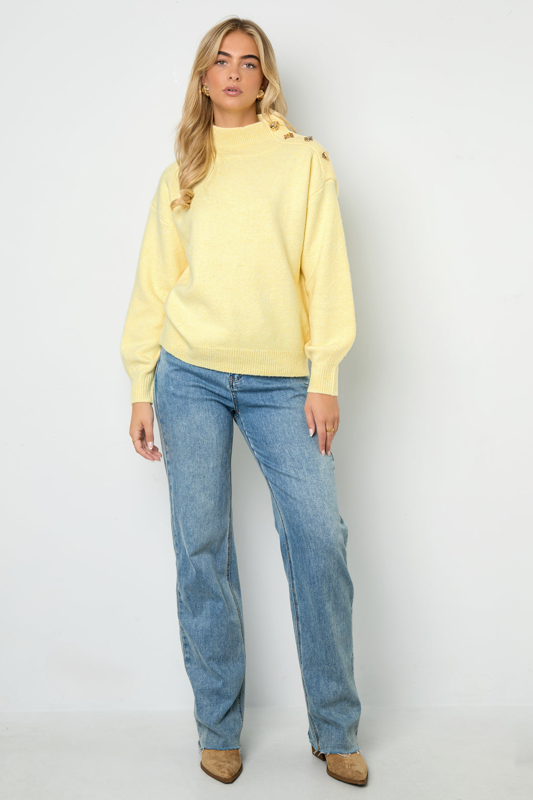 Gebreide Polyestervezel Vrouwen Trui met Schildkraag Casual Eenvoudige Kleur