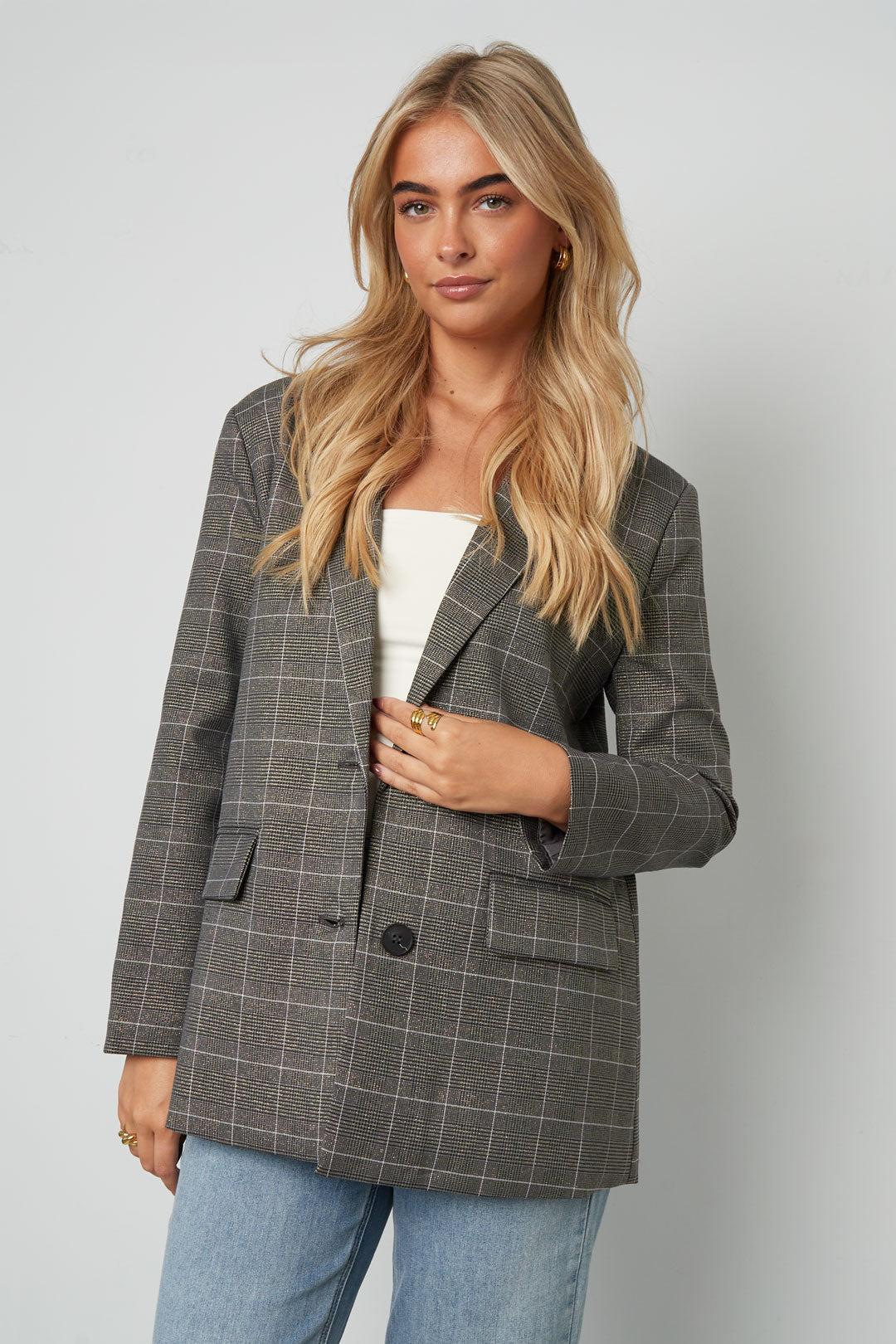 Polyestervezel Vrouwen Suit Set Conservatief Geruit Herfst/Winter