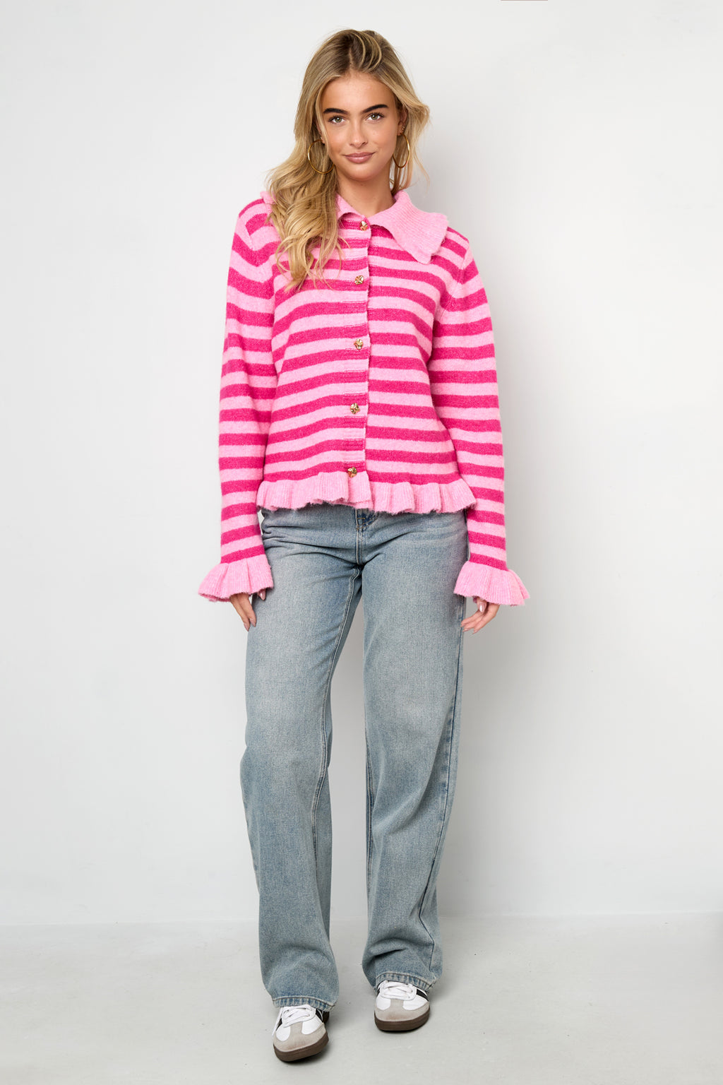 Gebreide Polyestervezel Vrouwen Cardigan Casual Strepen