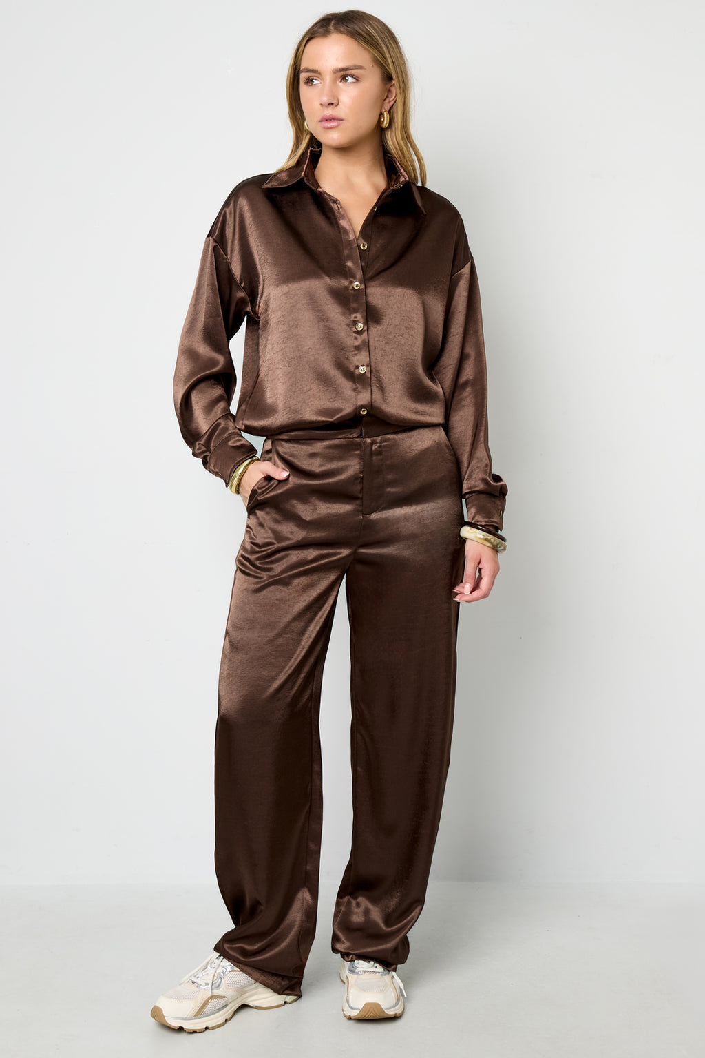 Geweven Polyestervezel Vrouwen Rechte Broeken Casual Effen Kleur Herfst/Winter